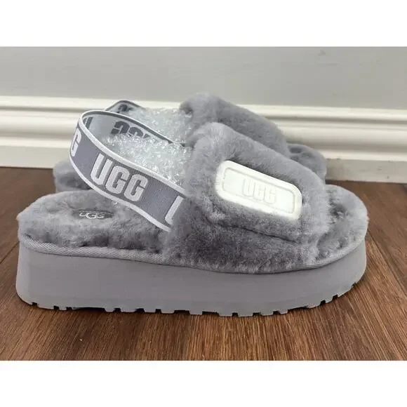 UGG Soft Amethyst Plush Shearling Disco Platform Cozy Slide Sandals - Picture 1 of 11